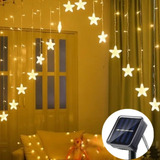 Cascada Solar Estrellas Decorativas Luz Cálida 3 Metros