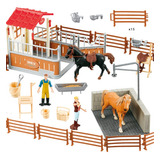 Peagprav Set De Juego De Figura De Establo De Caballos, Clu.