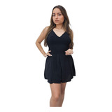 Macaquinho Feminino Decotado Curto Regata Short Saia