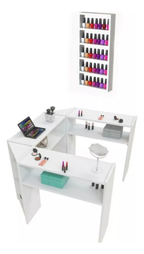 Mesa Para Manicure Em U + Porta Esmaltes Combo Moderno