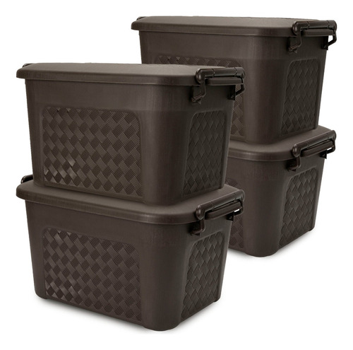 Set X4 Cajonera Grande Plástica Organizadora - Tapa 40l Café