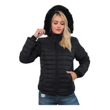 Jaqueta Puffer Feminina Forrada Capuz Bolso Pretalançamento