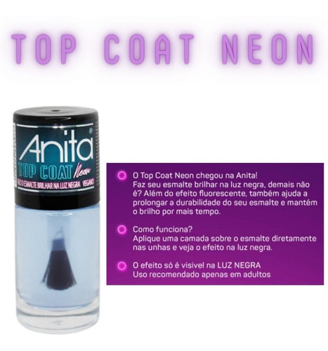 Esmalte Anita Top Coat Neon 554 - Vegano 10ml Cor Top Coat Neon