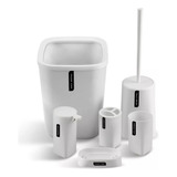 Set Baño Plástico X6 Cesto Dispenser Jabon Escobilla