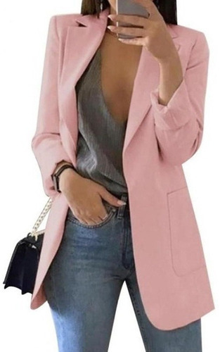 Blazer Mujer Oficina Blazer Solido Solapa Manga Larga A