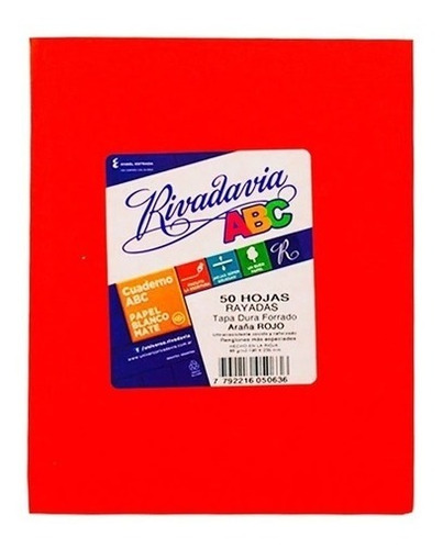 Cuaderno Abc Rivadavia Forrado Araña 50 Hojas Rayado Rojo