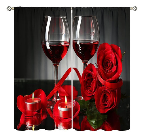 Cortinas De Cocina Con Rosas Rojas Y Vino, Cortinas Florales