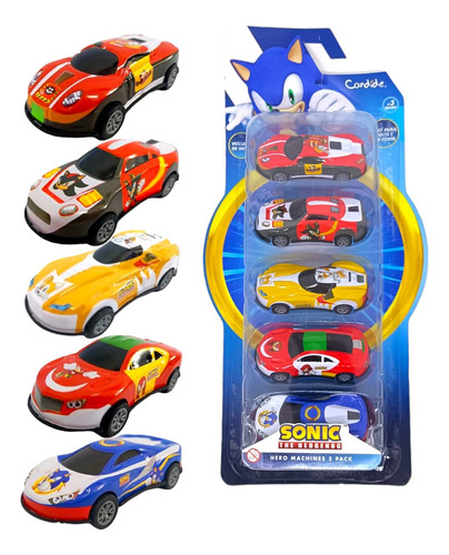 Kit C/5 Mini Carrinhos De Metal Sonic Hero Machines Pack