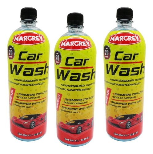 3 Shampoo Con Cera Para Auto Espumoso - Car Wash Margrey 1lt