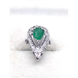 Anillo Esmeralda Corte Gota Con Diamantes En Plata Paladio