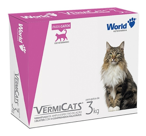 Vermifugo Gatos Vermicats 600mg Caixa Com 4 Comprimidos  