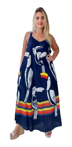 Vestido Feminino Indiano Alça Trapézio Longo Plus Size-5824