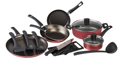 Batería Equipa Tu Cocina Cinsa Esencial De 16 Piezas Rojo