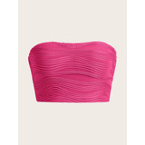 Top Tubo Crop  Con Textura Rosa