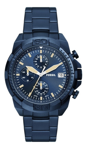 Reloj Hombre Fossil Bronson Chorno De Acero Color De La Correa Azul