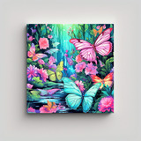 70x70cm Cuadros De Mariposas Azules, Rosas Y Verdes En Fondo