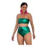 Conjunto Carnaval Metalizado Top E  Calcinha Hot Pant