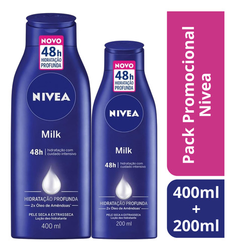 Kit Hidratante Nivea Milk 5 Em 1 Cuidado Total 400ml + 200ml