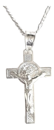 Dije Cruz De San Benito Cristo Jesús Con Cadena Plata 925 G