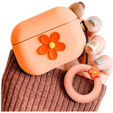 Funda Para AirPods Pro Silicona Diseño Flores Naranja