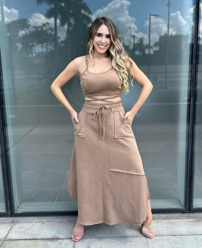 Conjunto Moletom Feminina Saia Midi E Cropped Amarração 