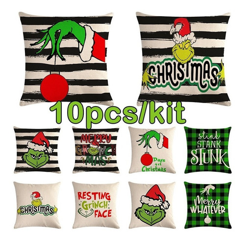 10 Fundas De Cojín De Navidad Grinch Funda De Almohada 45