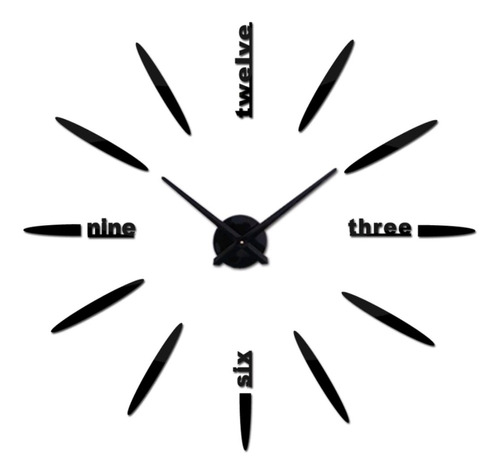 Reloj De Pared Grande 3d Color Negro