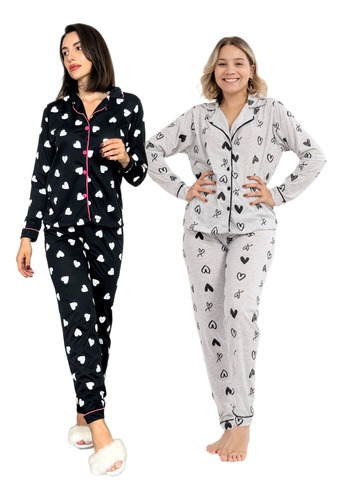Kit 2 Pijama Feminino Americano Longo Inverno Adulto Frio  