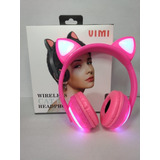 Vimi Audifonos Diadema Gato Bluetooth Mp3 Luces Y Colores Color Rosa