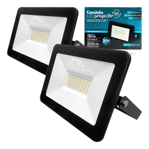 2 Reflectores Led 20w Inter/exter Proyector Candela 6843