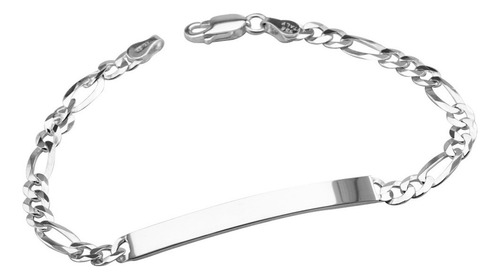 Pulsera Identidad Fígaro Plata 925 Grabado Personalizado Largo 18 Cm