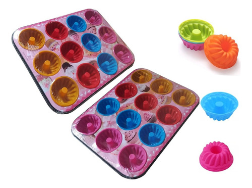 2 Charolas Para Cupcakes +24 Capacillos Rosquilla De Silicon