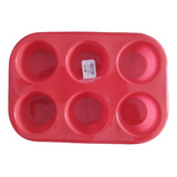 Molde Silicona Horno Muffins Cupcakes X6 Reposteria  Rojo