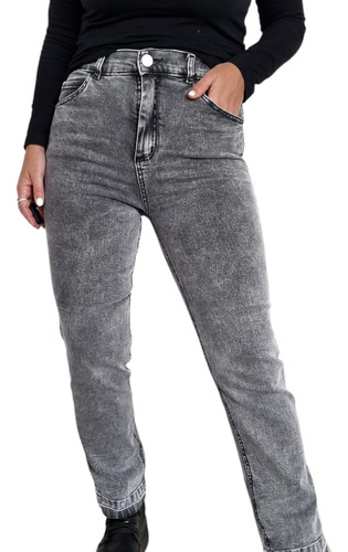 Jean Mom Fit Dorian Elastizado Gris Gastado Tiro Alto