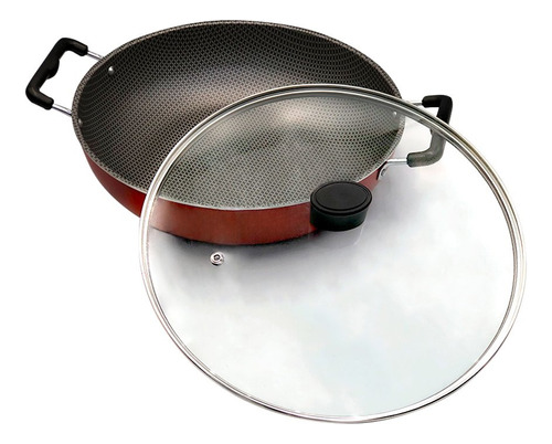 Panela Wok Top 30cm Tampa Vidro Alça Frigideira Antiaderente