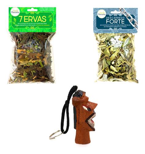 Banho De 7 Ervas Descarrego Forte Chaveiro Carranca Kit