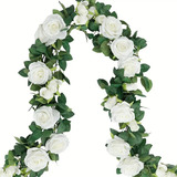 Guirnalda Flores Artificiales Blancas Hojas Deco Jardin 2mt