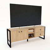 Rack Mueble Para Tv 65 Moderno Comoda Vajillero Industrial Color Roble Nebraska Natural Con Hierro Negro