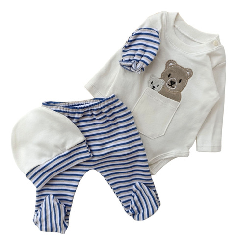 Conjunto Ajuar Bebe Body+ Pantalon + Gorrito Algodon