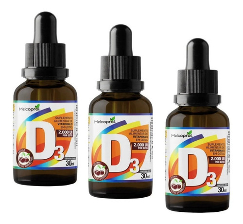 Kit 3 - Vitamina D3 Em Gotas (2000 Ui Por Gota) - 3x30ml