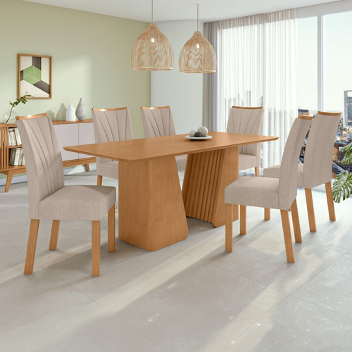 Conjunto Mesa 170cm Tampo Mdf No Glass Luxor E 6 Cadeiras