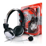 Fone Ouvido Headphone Stereo Notebook Pc Skype Microfone Cor Preto C/prata