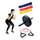 Kit Banda Elastica + Bandas Circulares Tela + Rueda Abs Gym