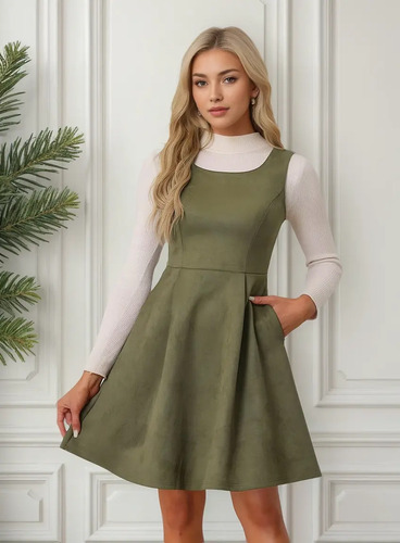 Jumper Overol Falda Mujer: Sin Mangas Gamuza Casual