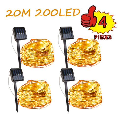 Paquete De 4 20m 200led Tiras De Luz Led Solar For Navidad