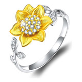 Anillo De Girasol Ajustable De Plata S925 Wo .