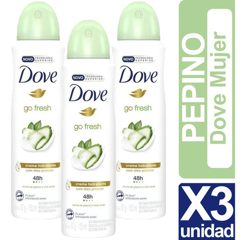Desodorante Dove Go Fresh Pepino Pack De 3 Unidades 150ml