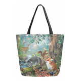 Bolsa De Lona Fox Deer Conejo Bosque Animal Reutilizable Bol