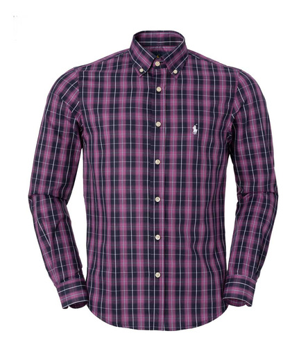 Camisa Masculina Xadrez Tartan Manga Longa Roxa Original