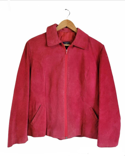 Campera Vintage Cuero Nobuk Roja - Talle L